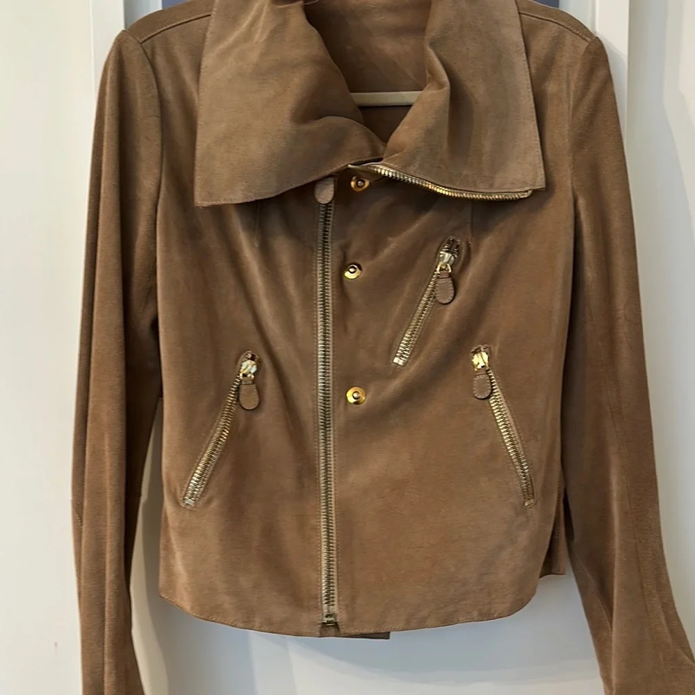 Marni Brown Leather Jacket Asymmetrical Moto Style - Picture 3 of 13